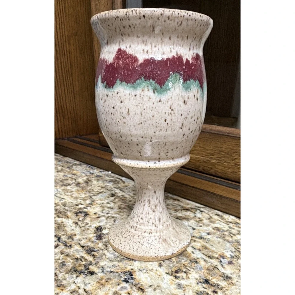 Signed JS Pottery North Carolina Stoneware Wine Goblet / Chalice